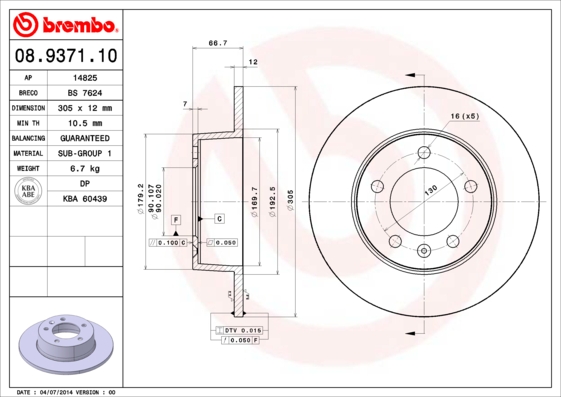 Remschijven Brembo 08.9371.10