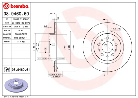 Remschijven Brembo 08.9460.61