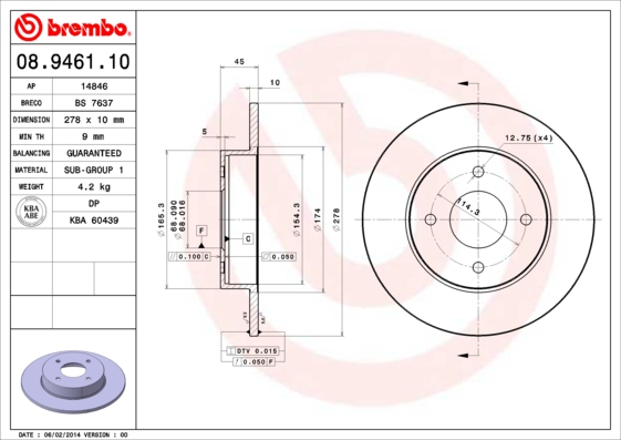 Remschijven Brembo 08.9461.10