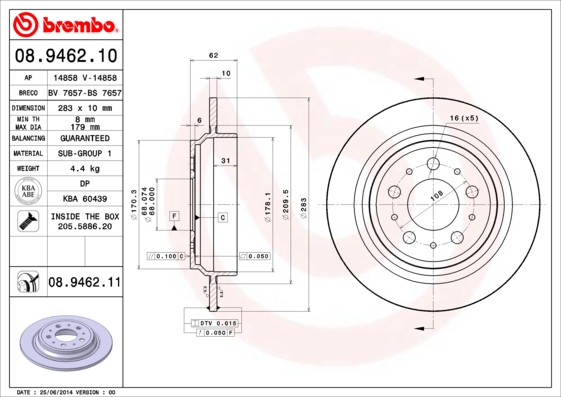 Remschijven Brembo 08.9462.11