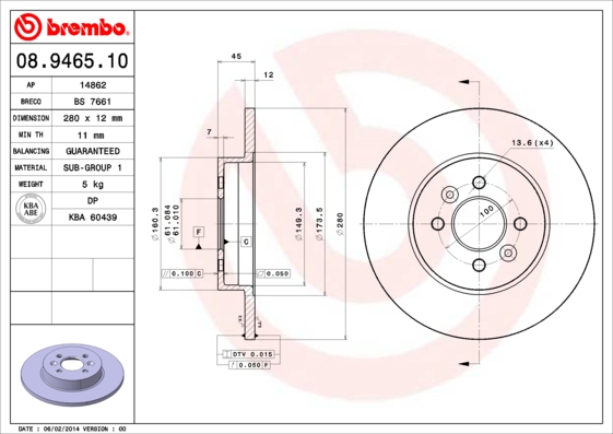 Remschijven Brembo 08.9465.10