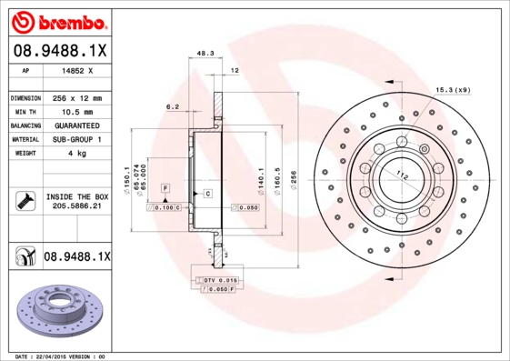 Remschijven Brembo 08.9488.1X