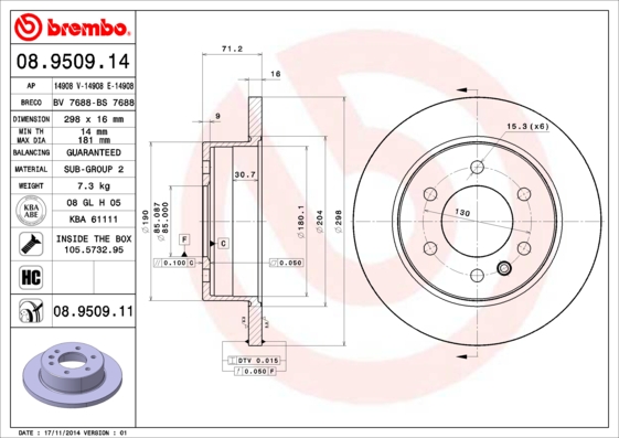 Remschijven Brembo 08.9509.11