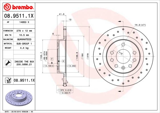 Remschijven Brembo 08.9511.1X