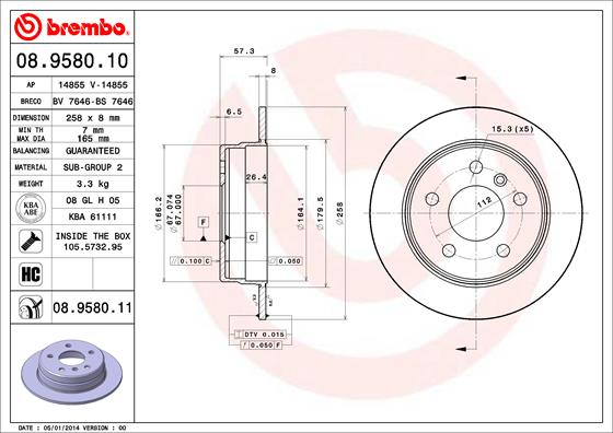 Remschijven Brembo 08.9580.11