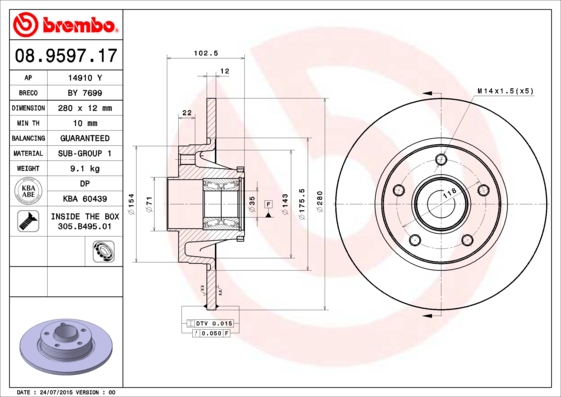 Remschijven Brembo 08.9597.17