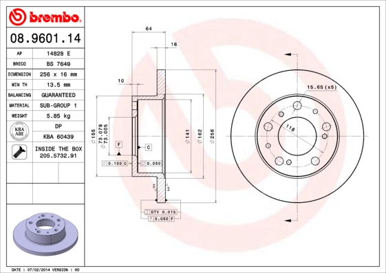 Remschijven Brembo 08.9601.14