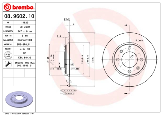 Remschijven Brembo 08.9602.10