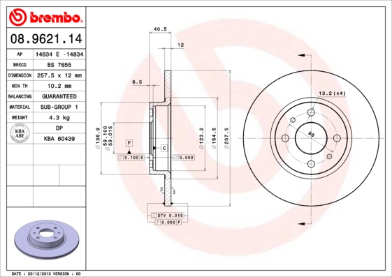 Remschijven Brembo 08.9621.14