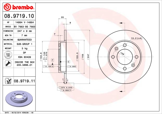 Remschijven Brembo 08.9719.10