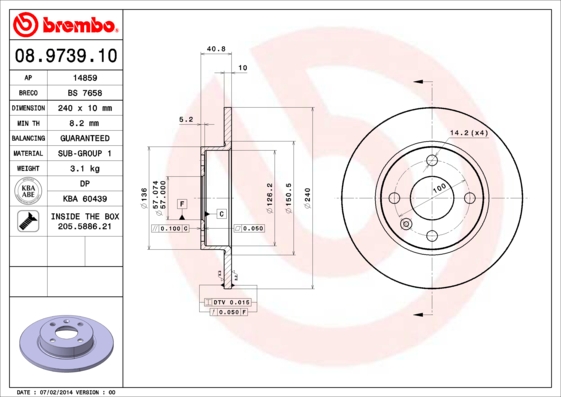 Remschijven Brembo 08.9739.10