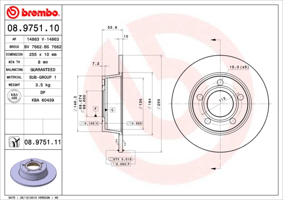 Remschijven Brembo 08.9751.11