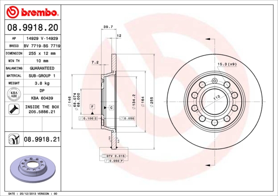 Remschijven Brembo 08.9918.21