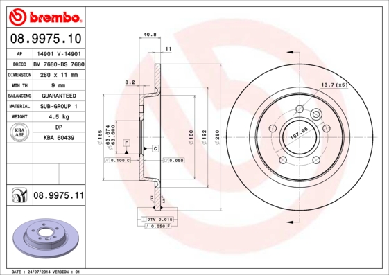 Remschijven Brembo 08.9975.11