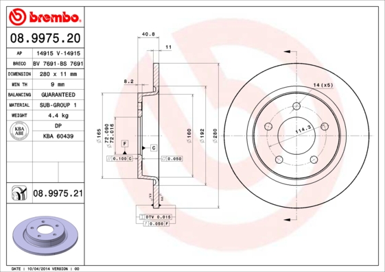 Remschijven Brembo 08.9975.21