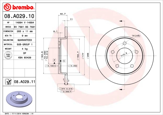 Remschijven Brembo 08.A029.11