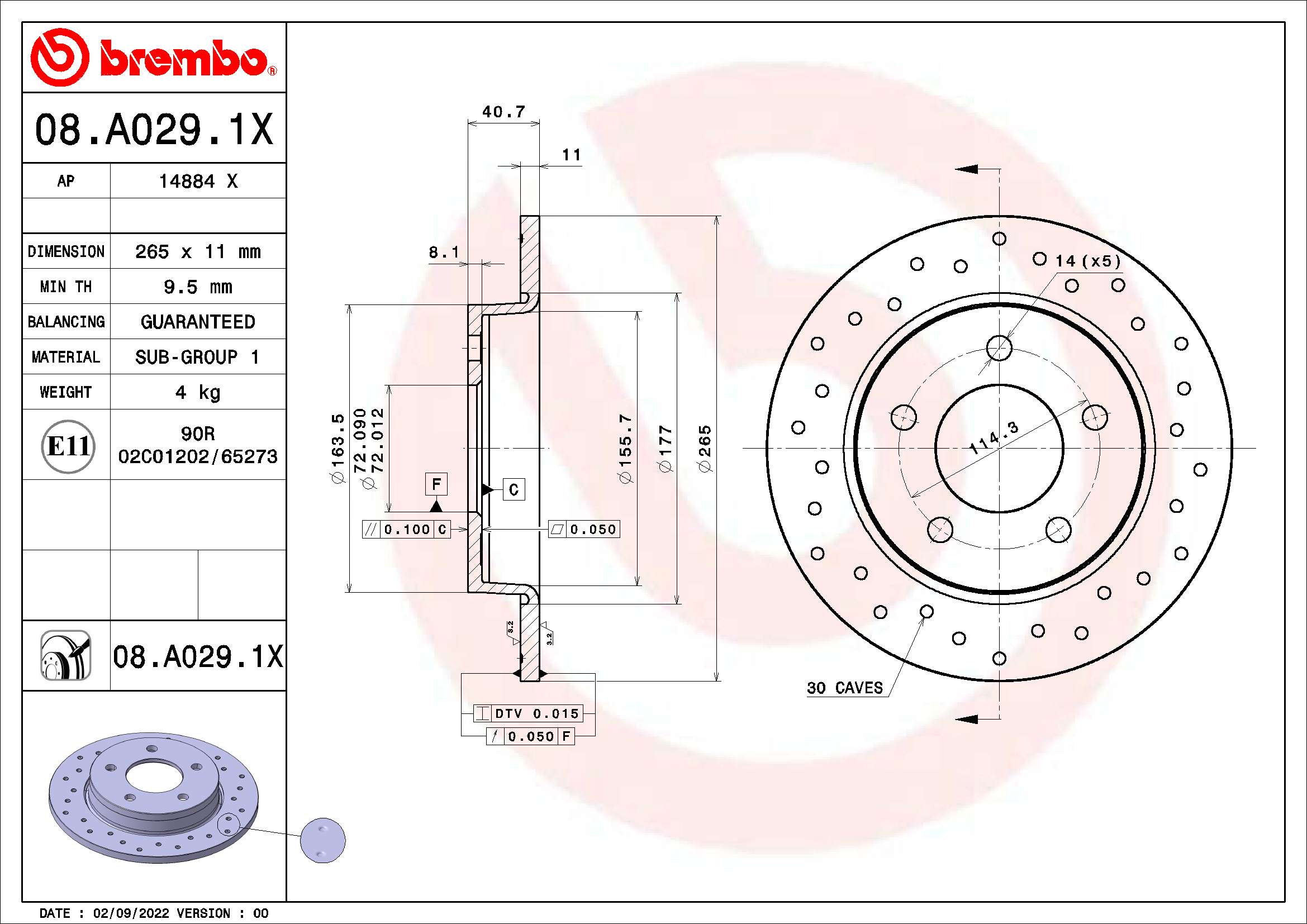 Remschijven Brembo 08.A029.1X