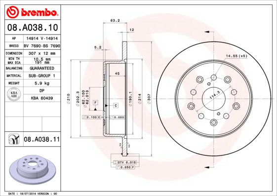 Remschijven Brembo 08.A038.11