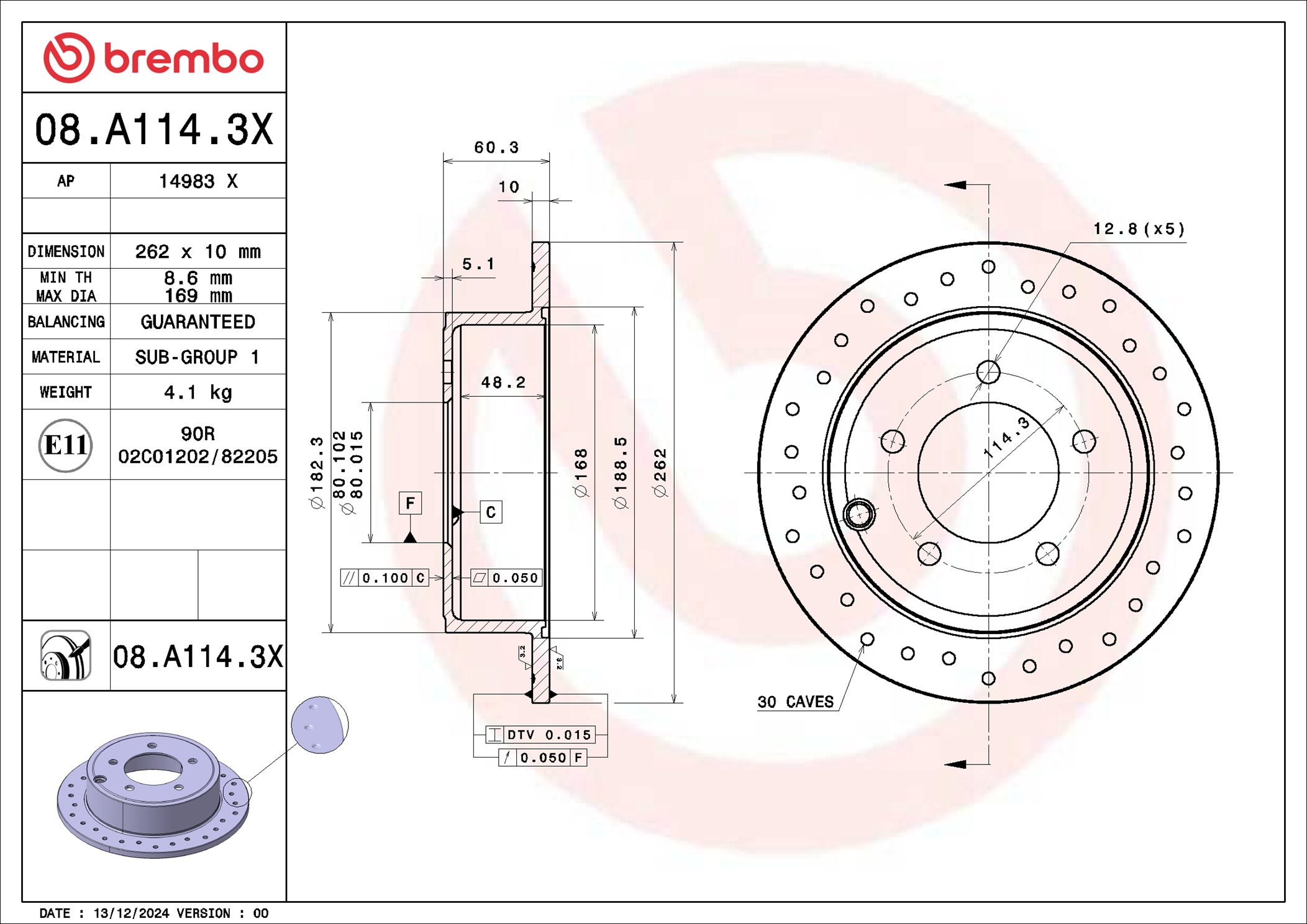 Remschijf Brembo 08.A114.3X