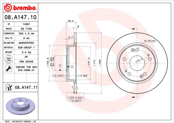 Remschijven Brembo 08.A147.10