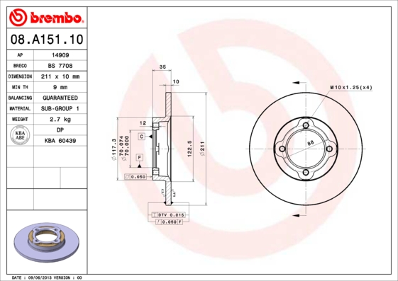 Remschijven Brembo 08.A151.10