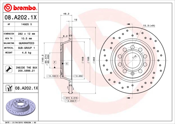 Remschijven Brembo 08.A202.1X