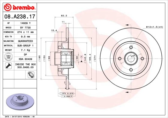 Remschijven Brembo 08.A238.17
