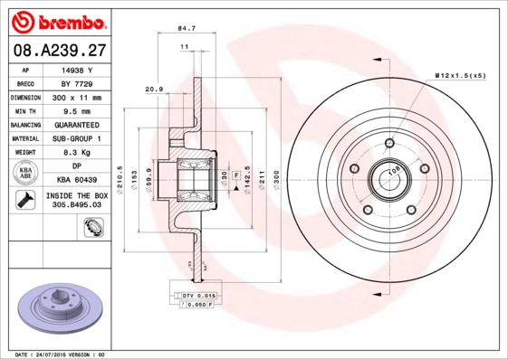 Remschijven Brembo 08.A239.27