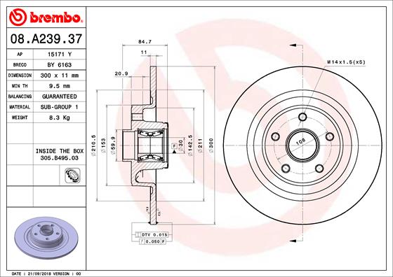 Remschijven Brembo 08.A239.37