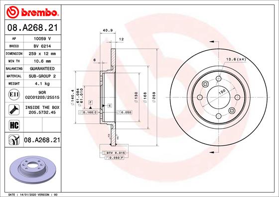 Remschijven Brembo 08.A268.21