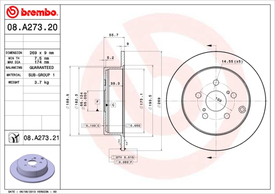 Remschijven Brembo 08.A273.21