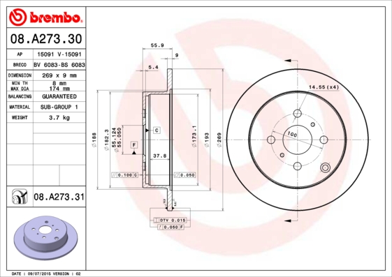 Remschijven Brembo 08.A273.31