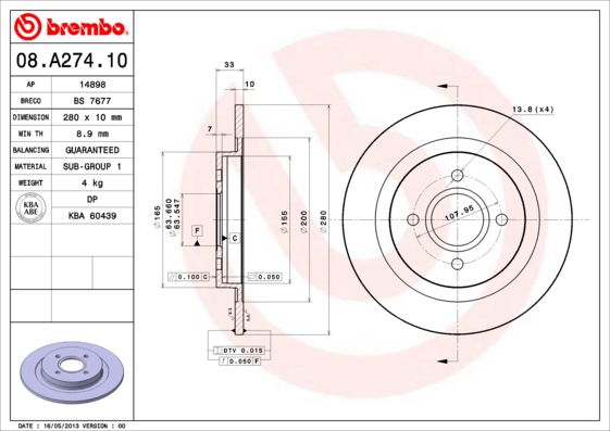 Remschijven Brembo 08.A274.10