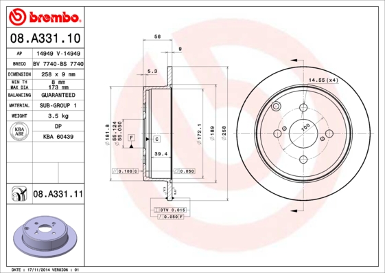 Remschijven Brembo 08.A331.11