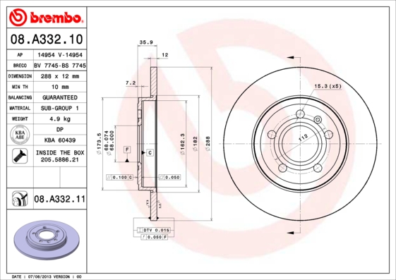 Remschijven Brembo 08.A332.11