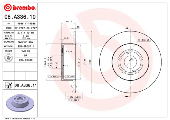 Remschijven Brembo 08.A336.11