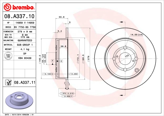 Remschijven Brembo 08.A337.11