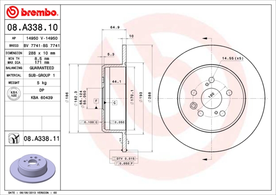 Remschijven Brembo 08.A338.11