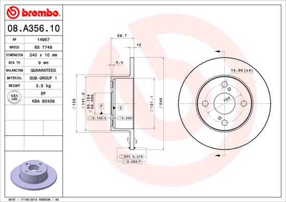 Remschijven Brembo 08.A356.10