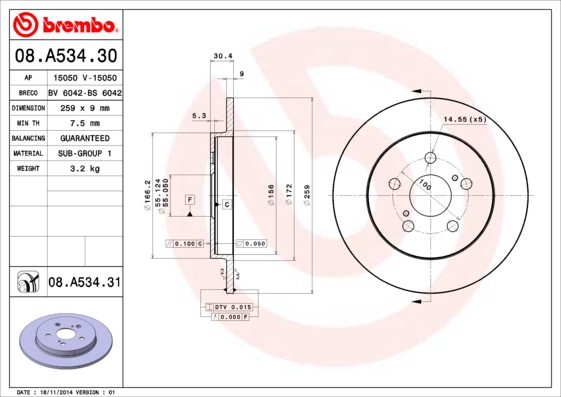 Remschijven Brembo 08.A534.31