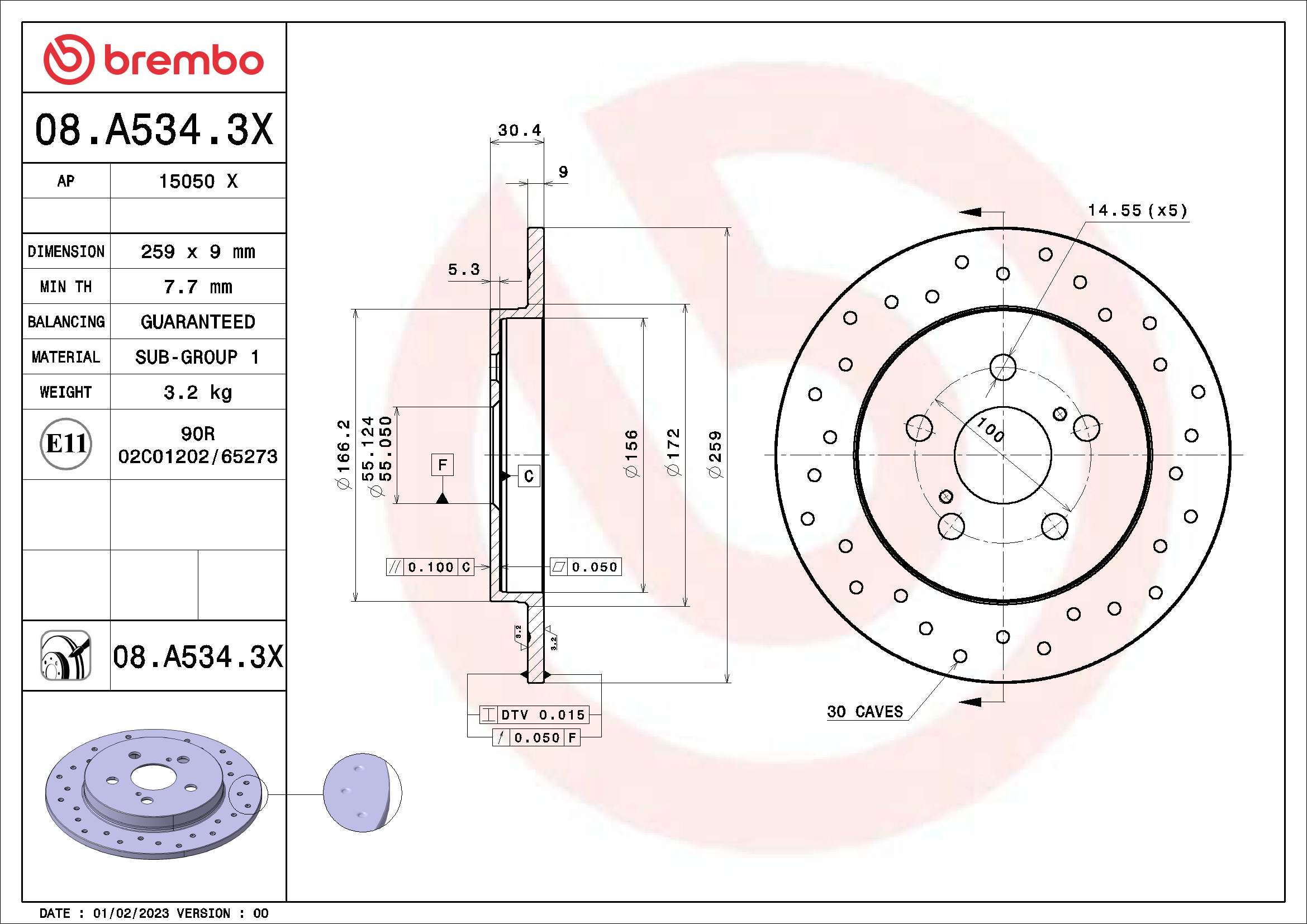 Remschijven Brembo 08.A534.3X