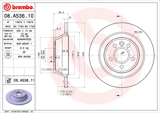 Remschijven Brembo 08.A536.11