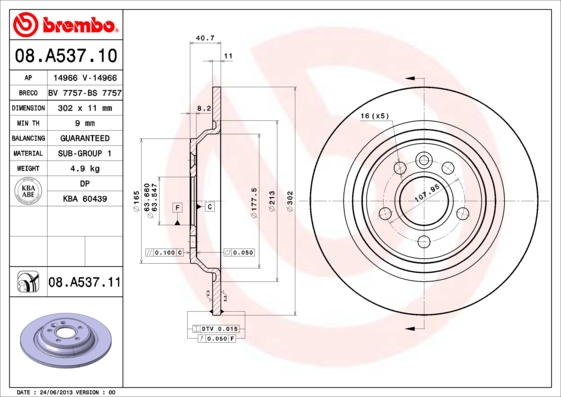 Remschijven Brembo 08.A537.11