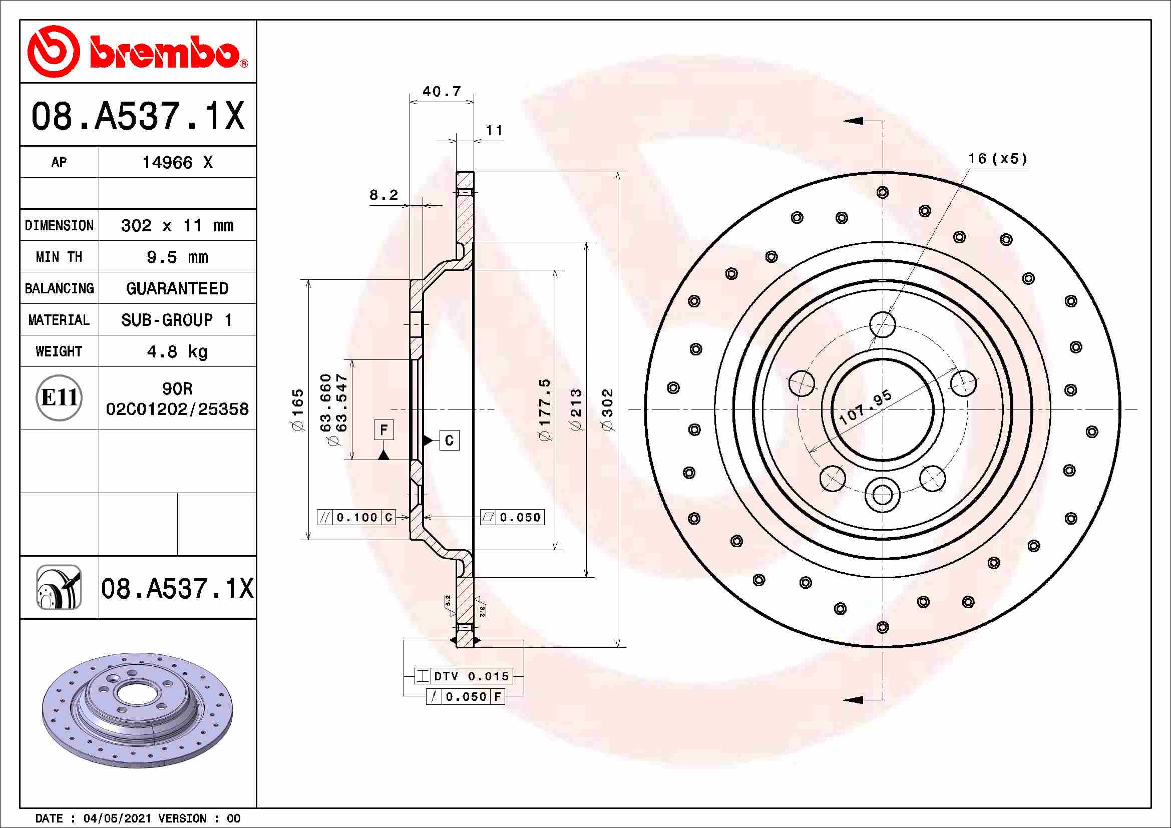 Remschijven Brembo 08.A537.1X