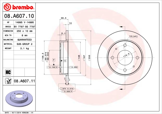 Remschijven Brembo 08.A607.10