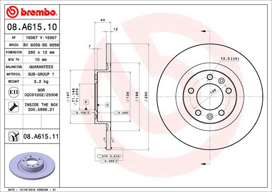 Remschijven Brembo 08.A615.11