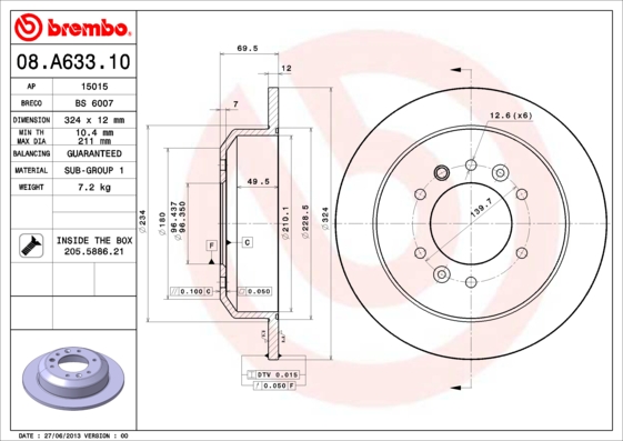 Remschijven Brembo 08.A633.10