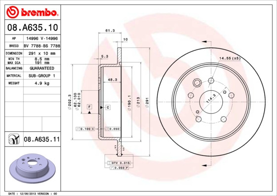 Remschijven Brembo 08.A635.11