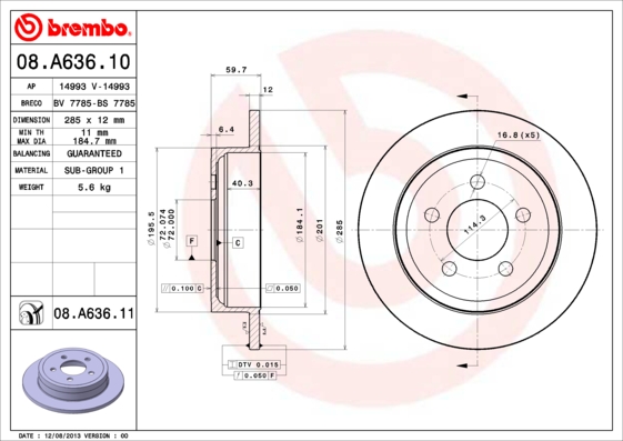 Remschijven Brembo 08.A636.11