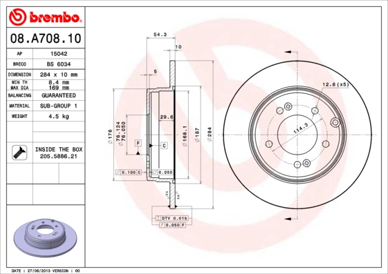 Remschijven Brembo 08.A708.10